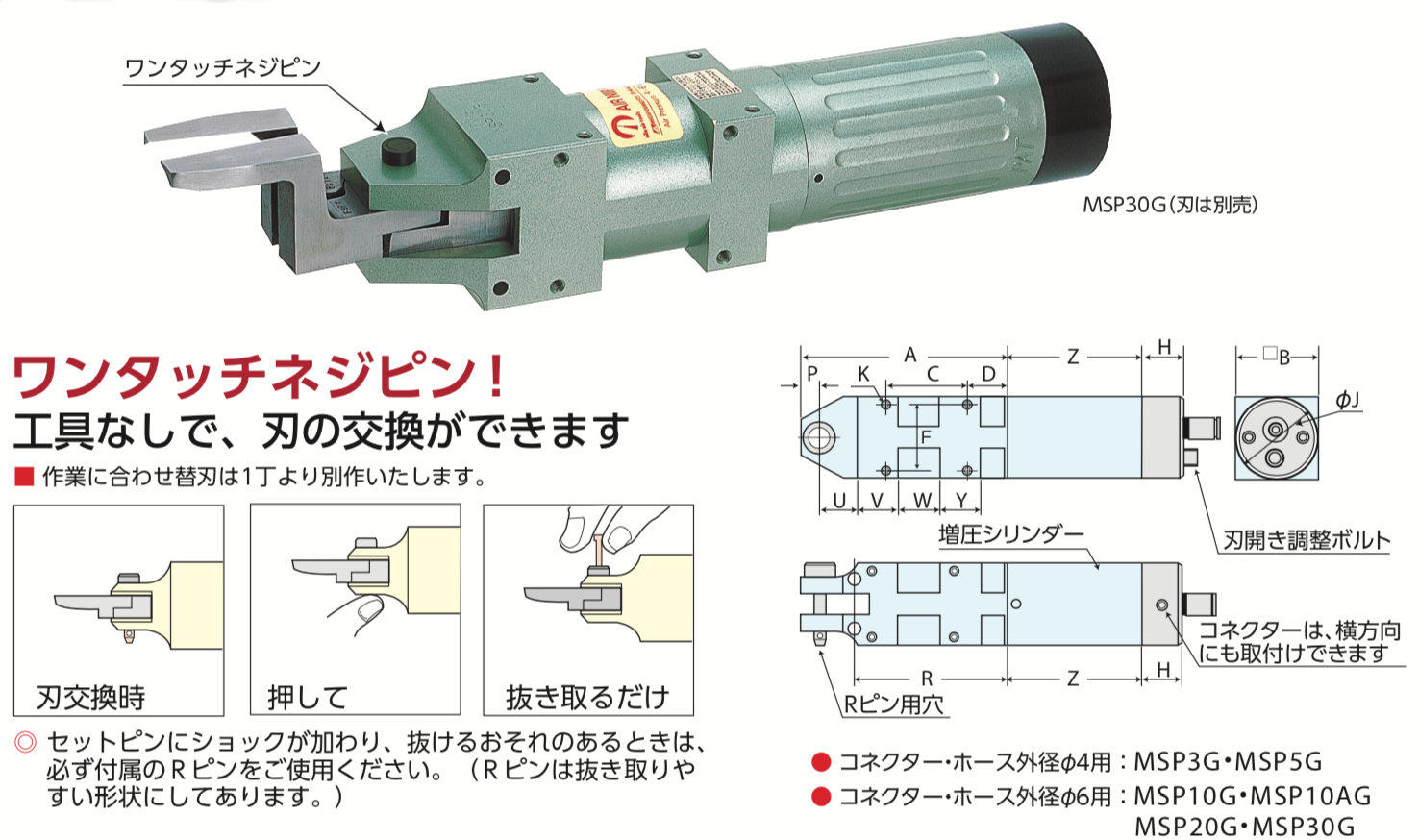 MSP-G型 機械取付式角型エアーニッパ 増圧タイプ